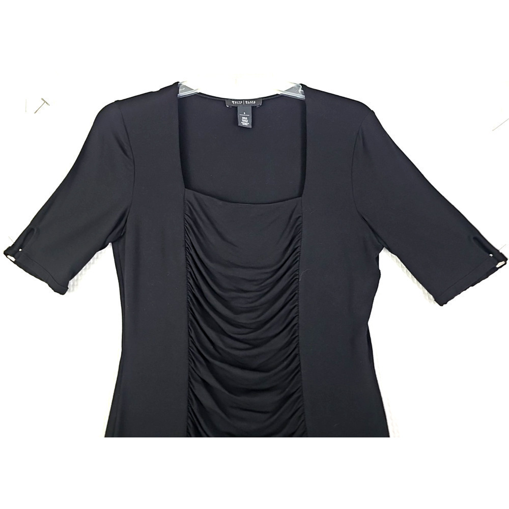 White House Black Market ~Woman Size S~ Black Stretch Top Shirt Short Sleeve. - Picture 9 of 11